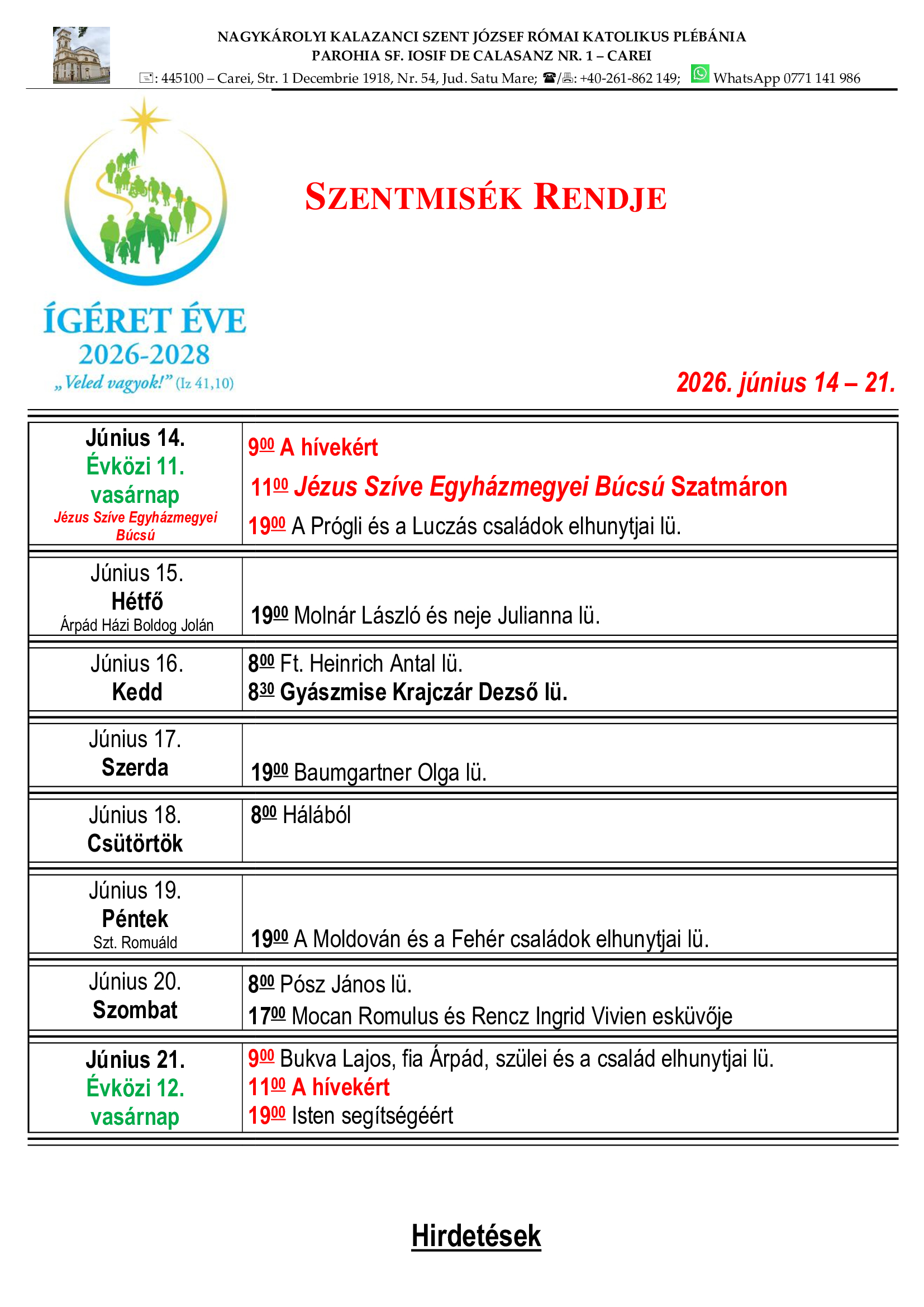 E heti szentmis�k